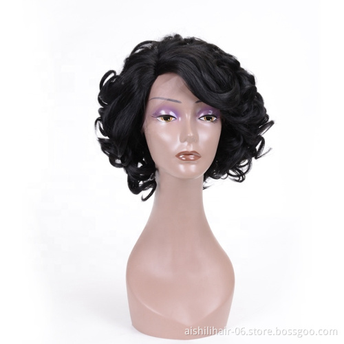 Aishili Wholesale Lace Front Wig Short Black Synthetic Wigs Lace Frontal Wig Spring Curly And Deep Wave For Women